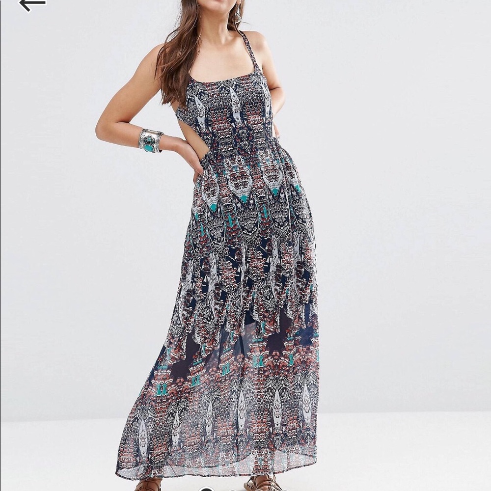 DIYA CUT OUT‎ PRINT SQUARE NECK OPEN BACK MAXI DRESS SIZE 10 (NWOT)